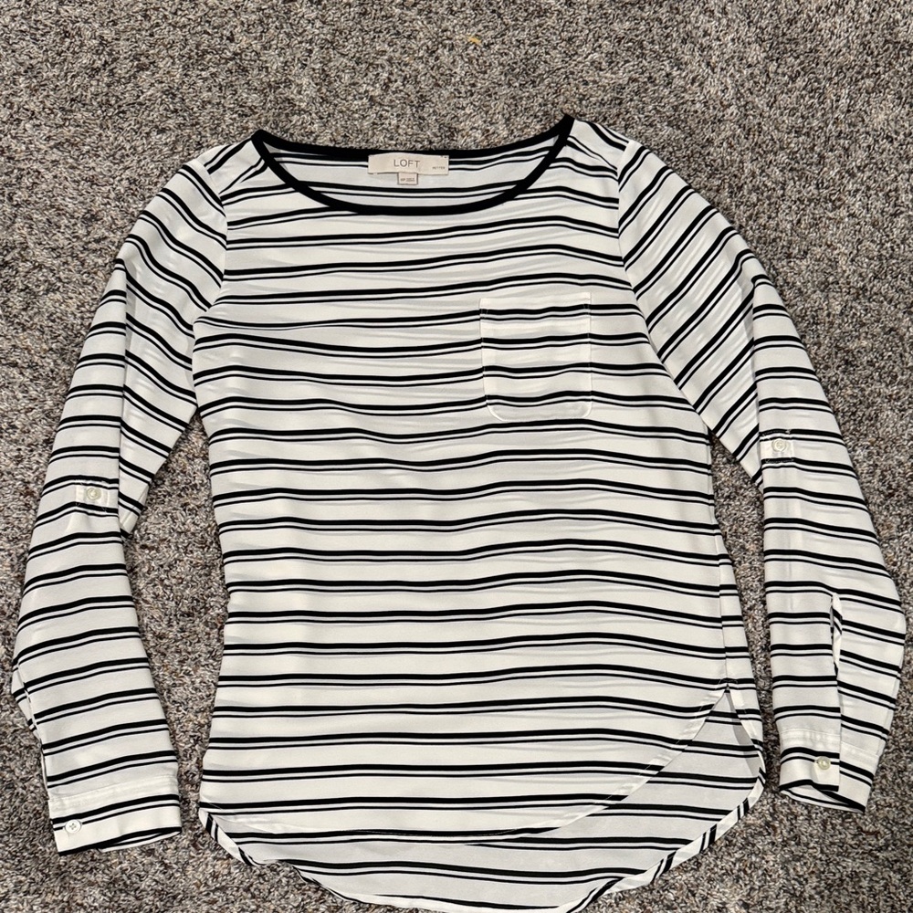 LOFT Black & White Striped Blouse